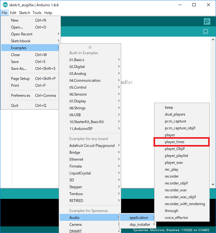 arduino audio examples player hires