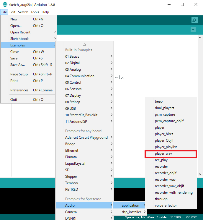arduino audio examples player wav