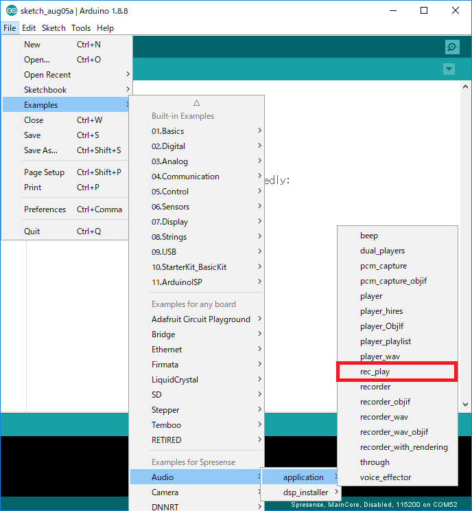 arduino audio examples rec play