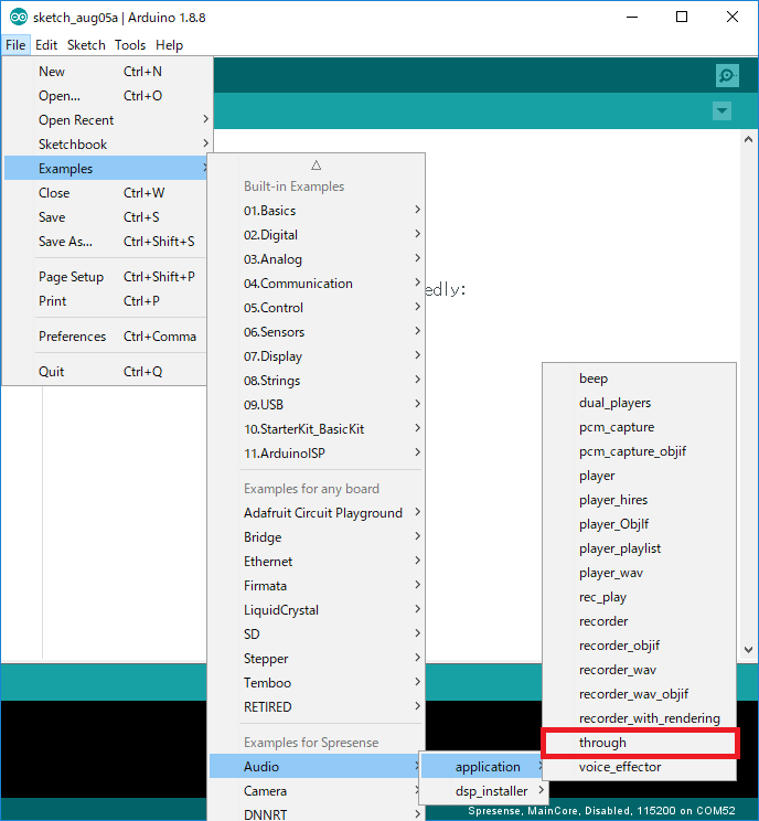 arduino audio examples through