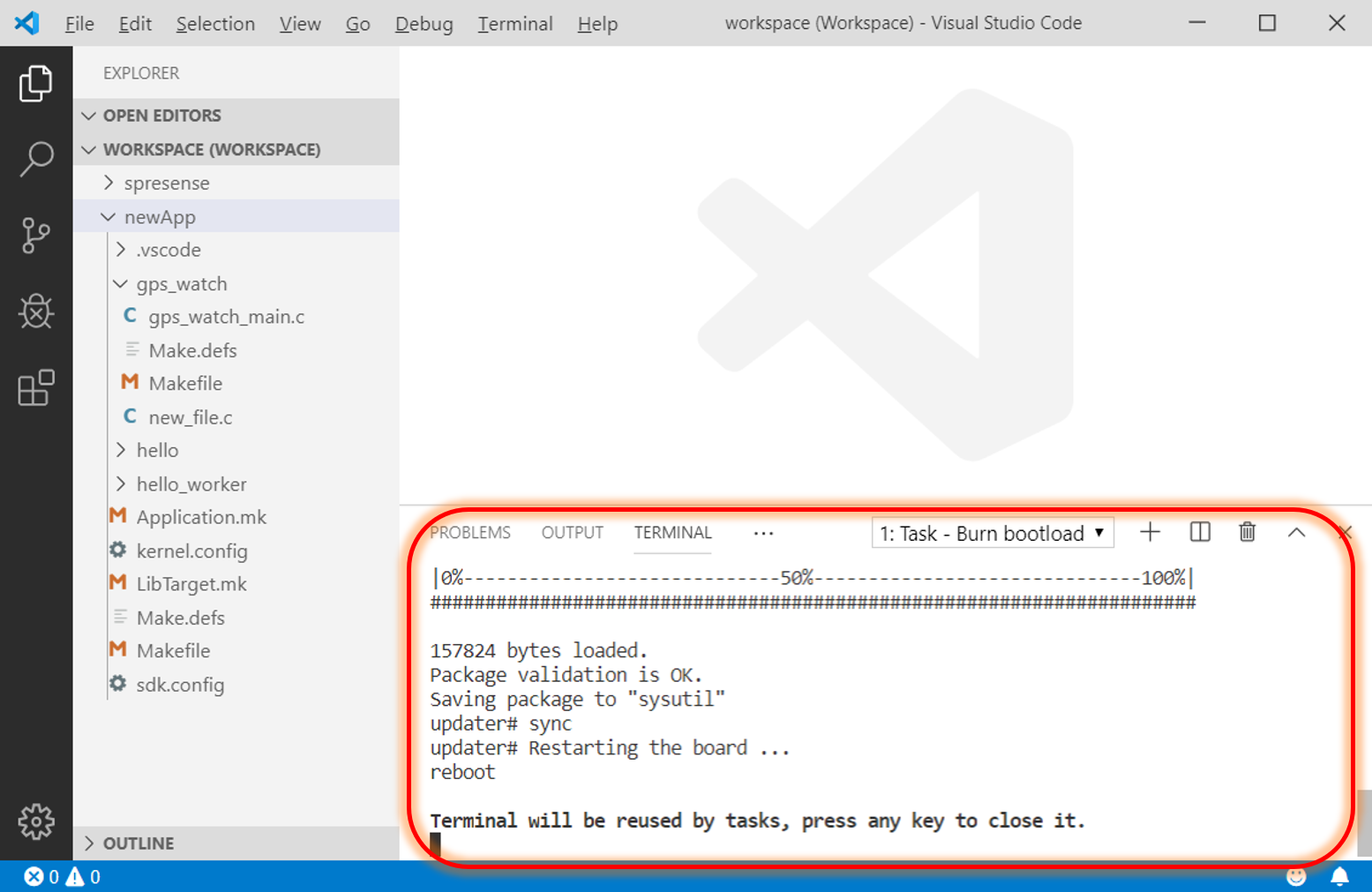 vscode bootloader flash finished en