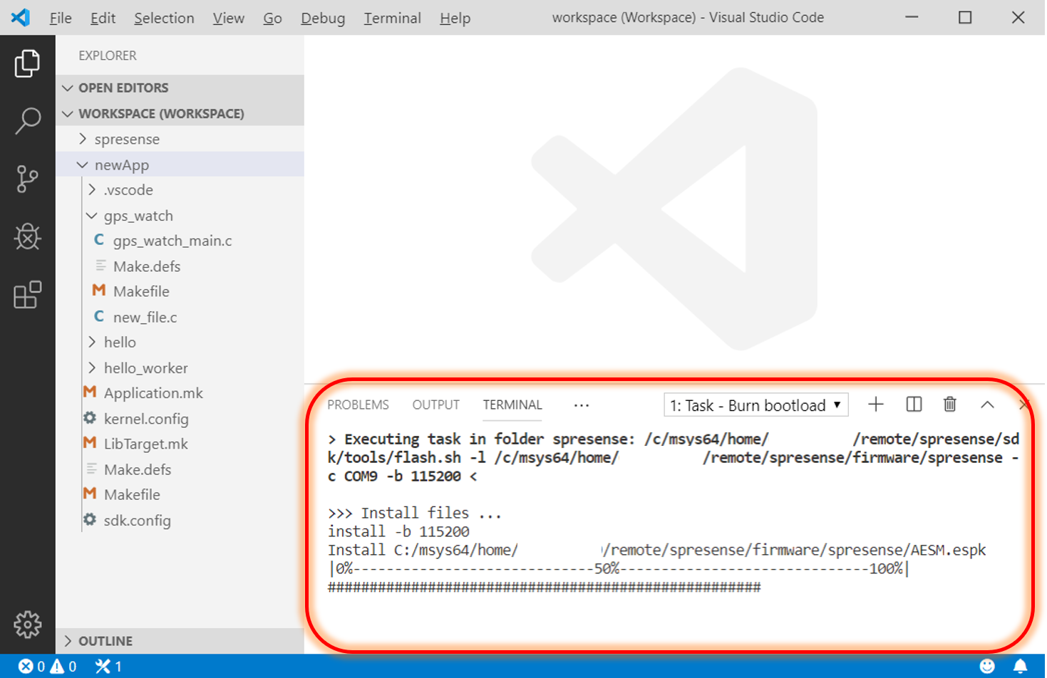 vscode bootloader flash start en