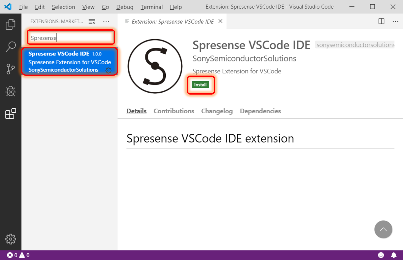 vscode spresense install en