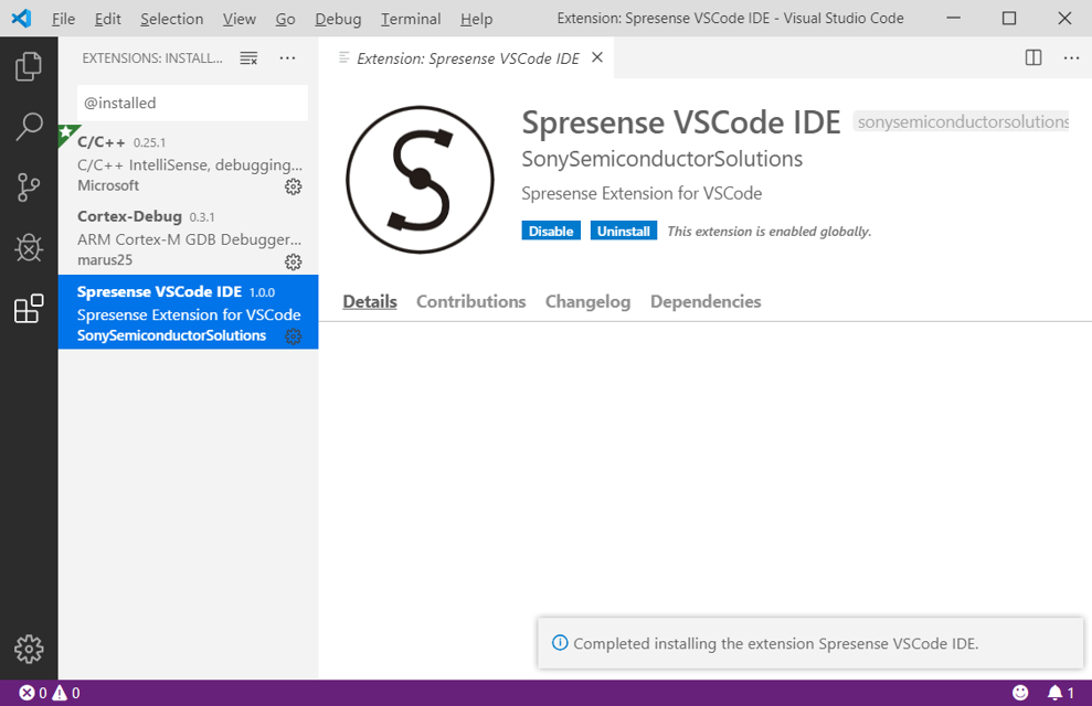 vscode spresense installed en